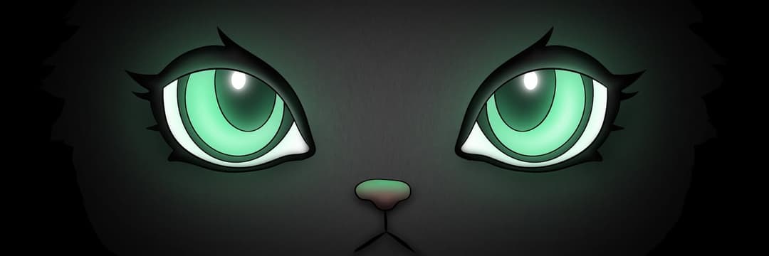 Close-up of Meka's mint green eyes