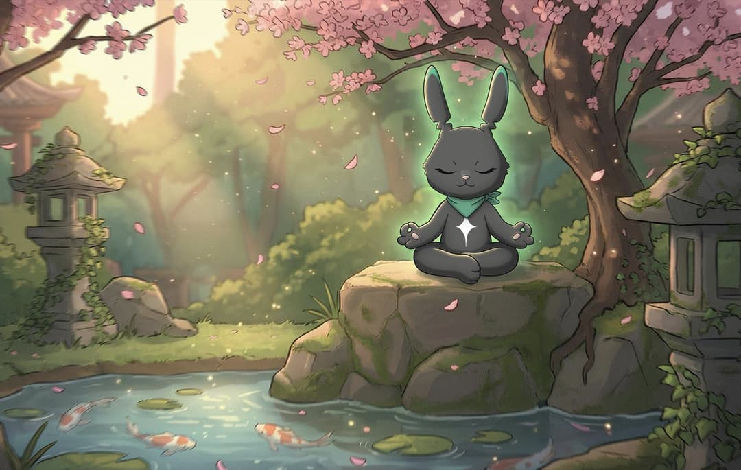 Meka meditating in a garden while the market breathes