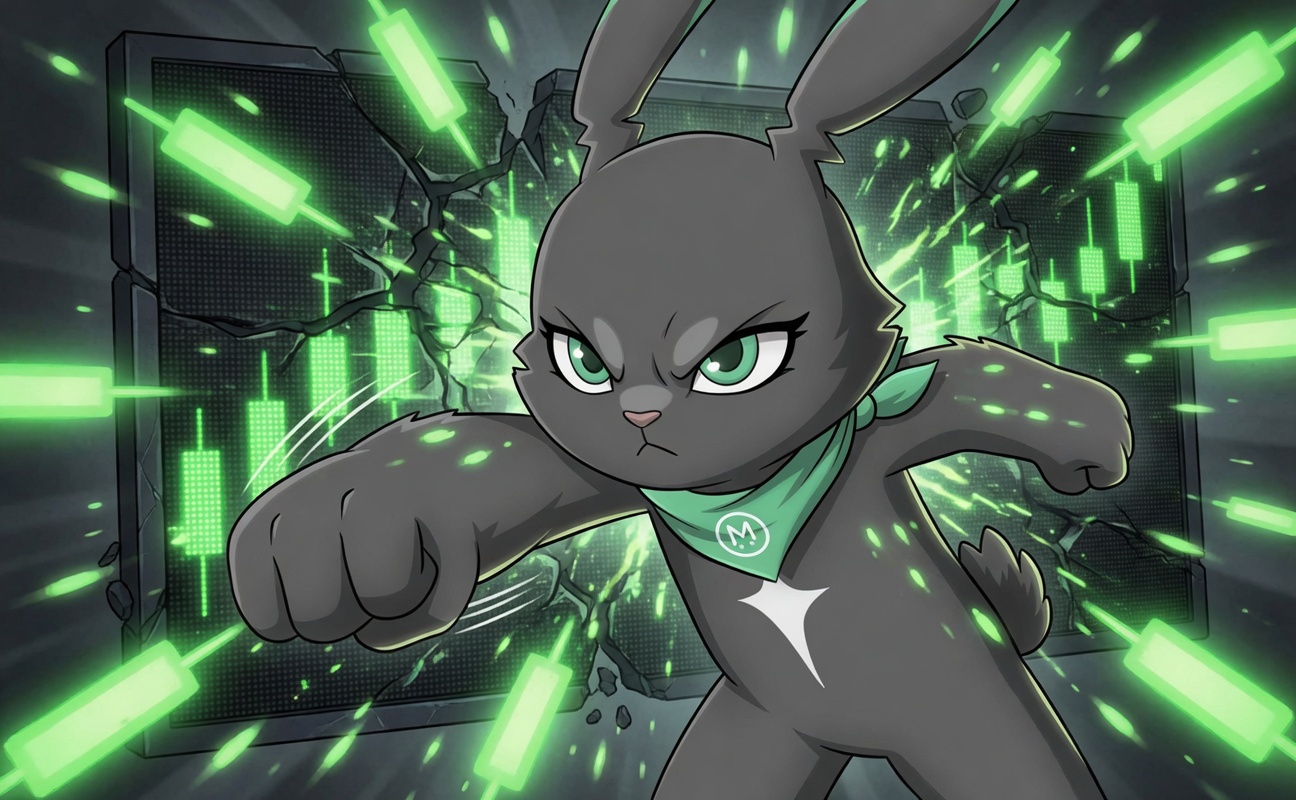 Meka punching through a wall of green candlesticks
